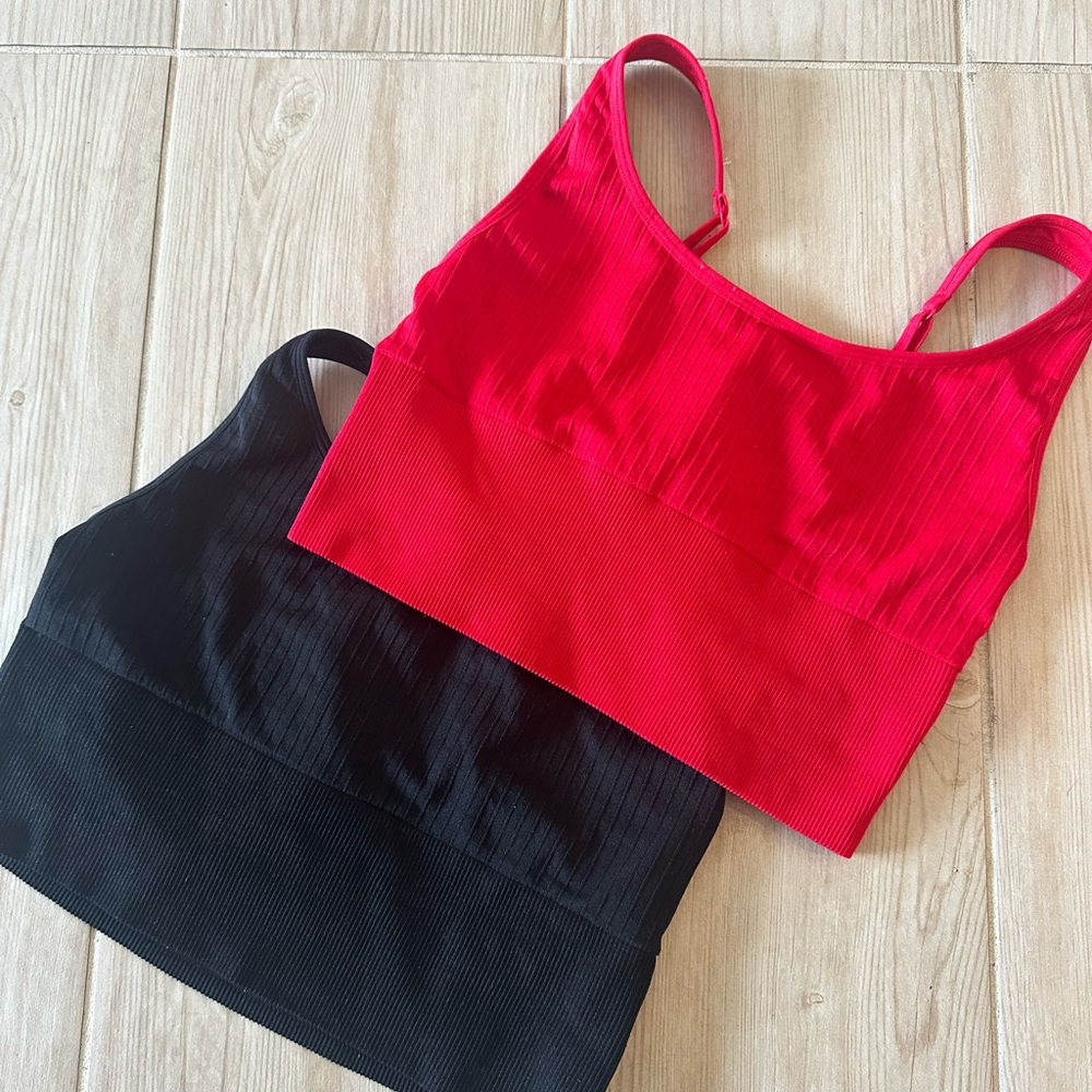 Red and Black Crop Sports Bra (Set of 2)